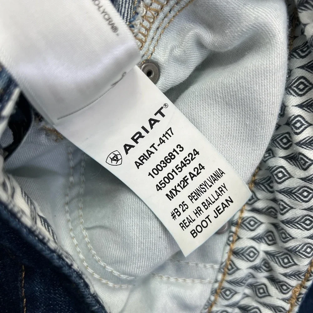 Ariat REAL Jeans Women 31R(31x32.5) High Rise Bootcut Ballary Blue Denim Stretch - Picture 10 of 16
